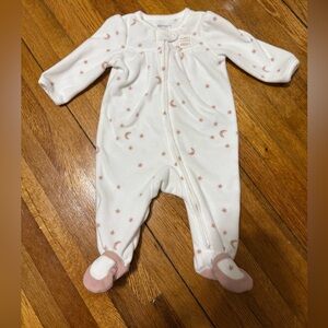 Carter's White Fleece One-Piece Footed Pajamas with Pink Stars & Moons